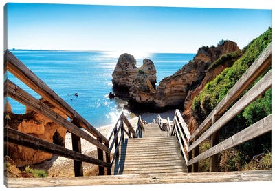 Wooden Stairs to Praia do Camilo Beach Canvas Art Print - Portugal Art