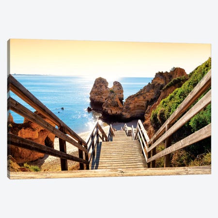 Wooden Stairs to Praia do Camilo Beach at Sunset Canvas Print #PHD632} by Philippe Hugonnard Art Print