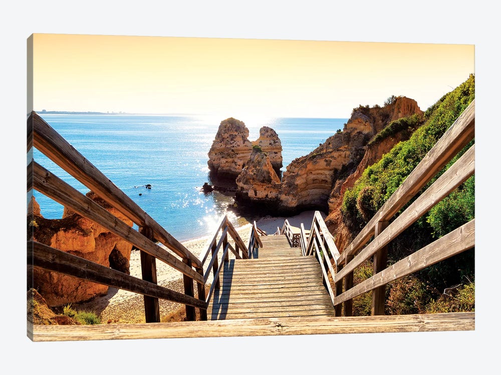 Wooden Stairs to Praia do Camilo Beach at Sunset by Philippe Hugonnard 1-piece Canvas Print