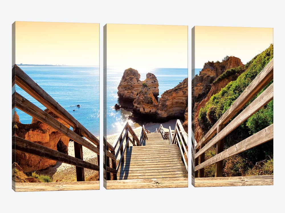Wooden Stairs to Praia do Camilo Beach at Sunset by Philippe Hugonnard 3-piece Art Print