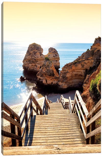 Stairs to the Beach at Sunset Canvas Art Print - Adventure Art