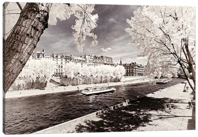 Along The Seine Banks Canvas Art Print - Paris Winter White Collection