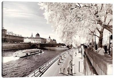 On The Seine Canvas Art Print - Paris Winter White Collection