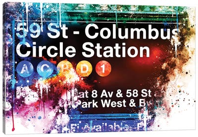 59 St Columbus Circle Station Canvas Art Print - NYC Watercolor