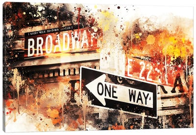 Broadway One Way Canvas Art Print - NYC Watercolor