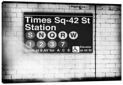 Subway Times Square - 42 Street Station - BW Canvas Art Print - Signs