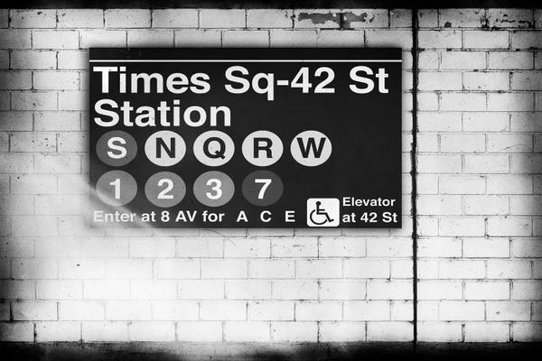 Signs: Subway Times Square - 42 Street Station - BW by Philippe Hugonnard