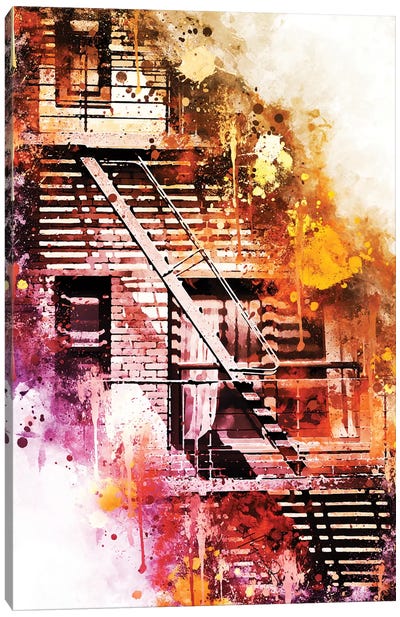 Fire Escape Canvas Art Print - NYC Watercolor