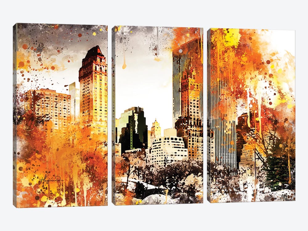 Golden Central Park by Philippe Hugonnard 3-piece Canvas Wall Art