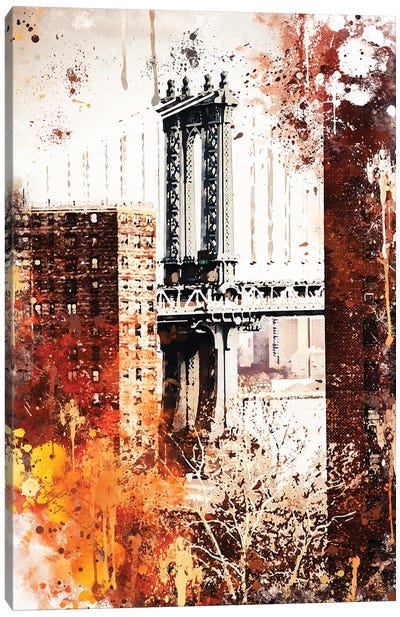 Manhattan Bridge Canvas Art Print - NYC Watercolor