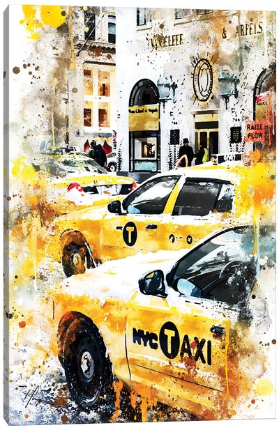 New York Taxis Canvas Art Print - NYC Watercolor