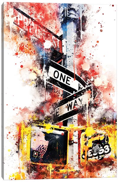 One Way Canvas Art Print - NYC Watercolor
