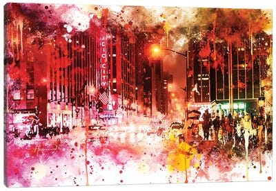 Red Night Canvas Art Print - NYC Watercolor