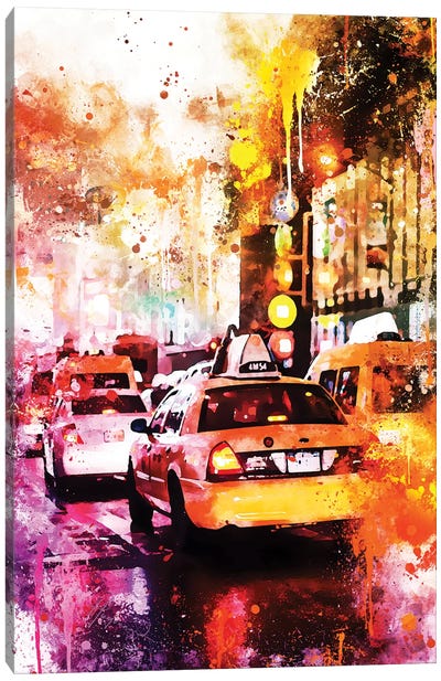 Taxis Night Canvas Art Print - NYC Watercolor