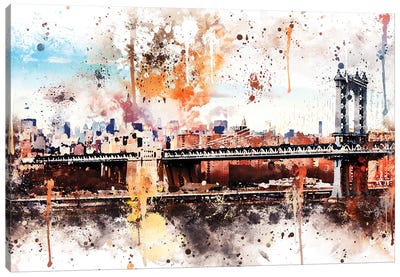 The Manhattan Bridge Canvas Art Print - NYC Watercolor