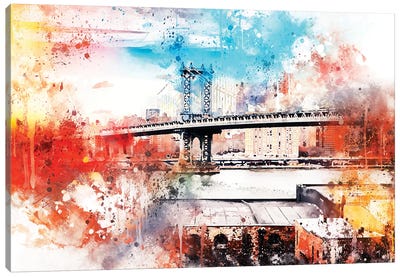 The Manhattan Bridge IV Canvas Art Print - NYC Watercolor