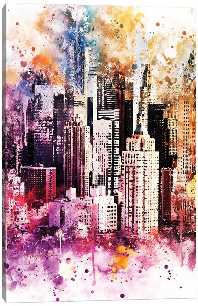 Times Square Skyscrapers Canvas Art Print - NYC Watercolor