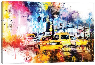 Yellow Taxis Canvas Art Print - NYC Watercolor