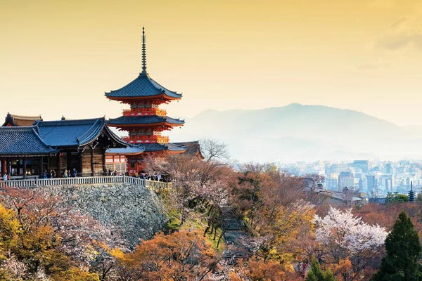 Pagodas: Pagoda Kiyomizu-Dera Temple At Sunset by Philippe Hugonnard