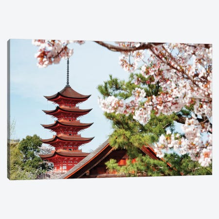 Miyajima Pagoda With Sakura II Canvas Print #PHD869} by Philippe Hugonnard Canvas Wall Art