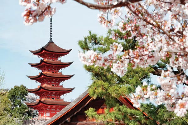 Pagodas: Miyajima Pagoda With Sakura II by Philippe Hugonnard