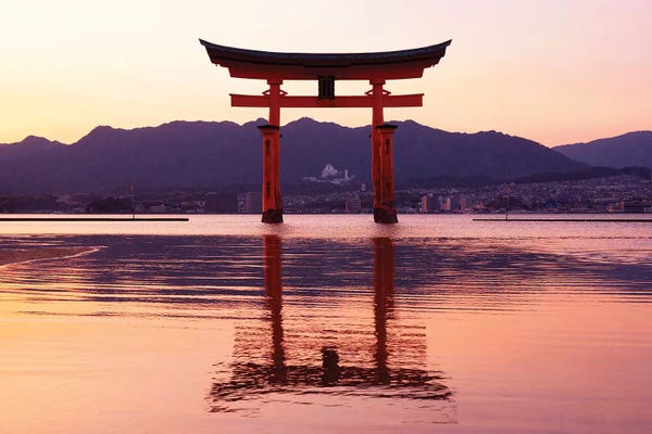 Japan: Sunset Of Torii Gate In Miyajima by Philippe Hugonnard