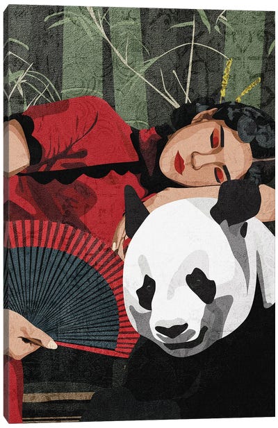 Connecting With Nature | Panda Canvas Art Print - Bamboo Art