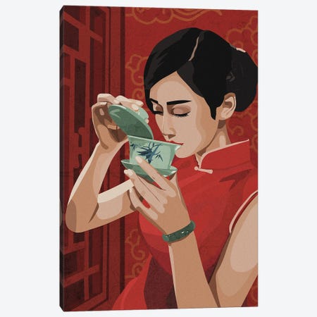 Sipping Tea Canvas Print #PHG29} by Phung Banh Art Print