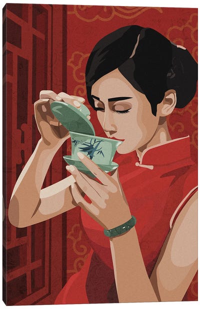 Sipping Tea Canvas Art Print - East Asian Culture
