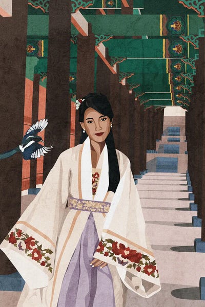 Korean Beauty | Hanbok by Phung Banh framed canvas print