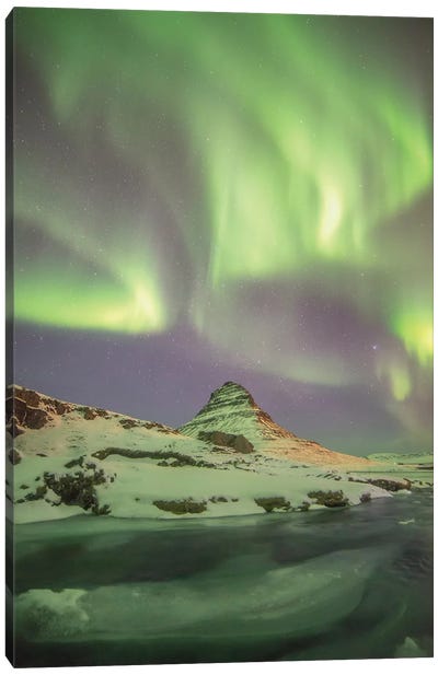 Iceland Kirkjufell Aurora Borealis Canvas Art Print - Snaefellsnes