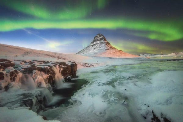 Snaefellsnes: Kirkjufell Iceland Green Aurora Wall Art by Philippe Manguin