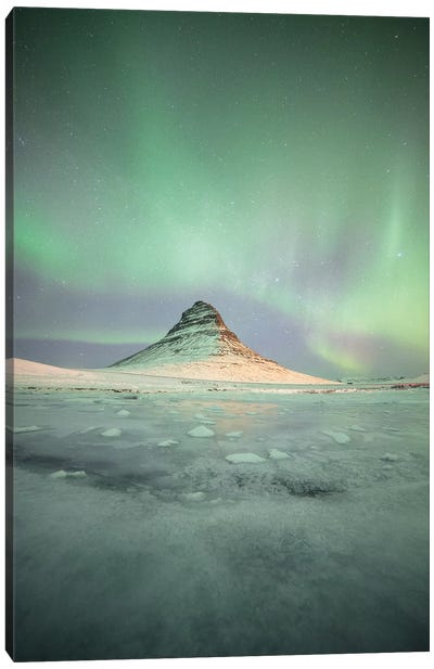 Kirkjuffel Mountain In Iceland Canvas Art Print - Aurora Borealis Art