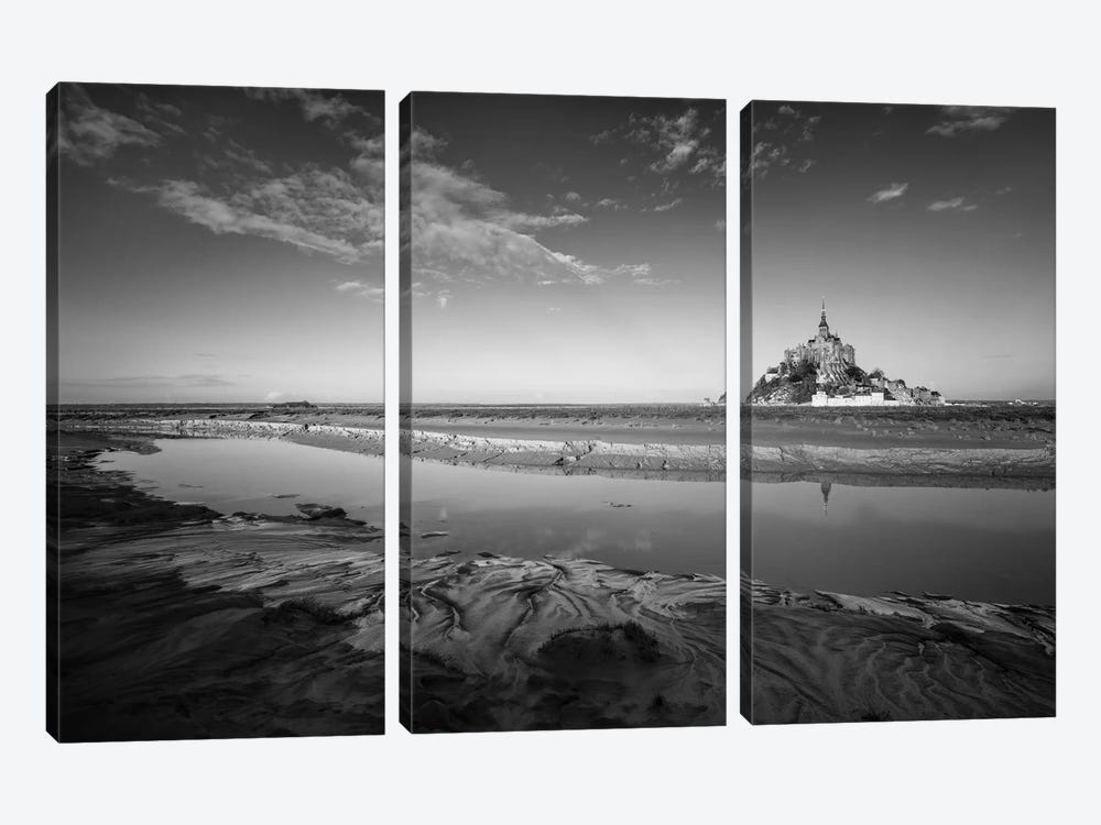 Mont Saint Michel Black And White by Philippe Manguin 3-piece Canvas Wall Art
