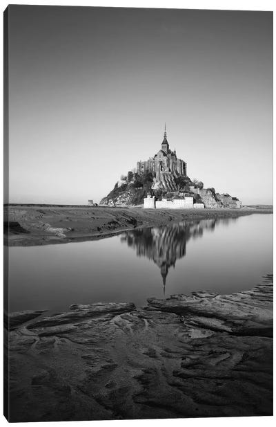 Mont Saint Michel Black And White Canvas Art Print