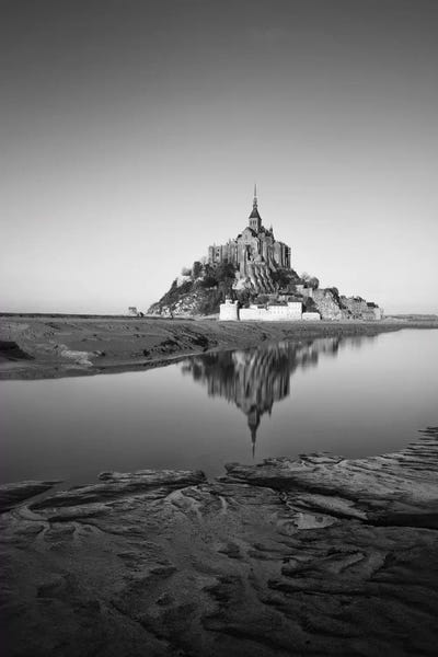 Normandy: Mont Saint Michel Black And White by Philippe Manguin