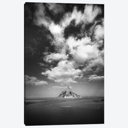 Mont Saint Michel Black And White Portrait With Cloudy Sky Canvas Print #PHM141} by Philippe Manguin Canvas Print