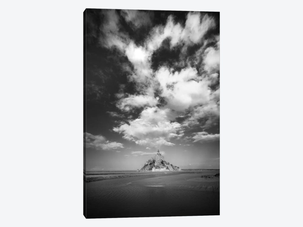 Mont Saint Michel Black And White Portrait With Cloudy Sky by Philippe Manguin 1-piece Art Print