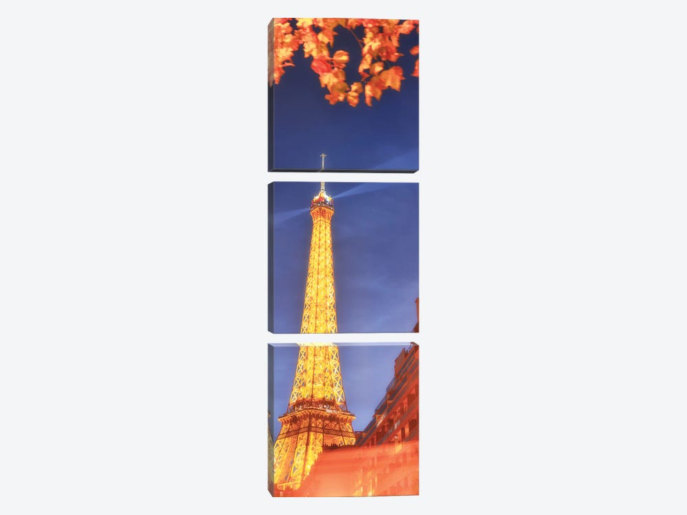 Panoramic Red Eiffel Tower by Philippe Manguin 3-piece Canvas Artwork