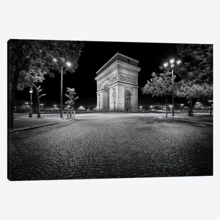 Paris, Arc De Triomphe In Black And White Canvas Print #PHM179} by Philippe Manguin Canvas Artwork