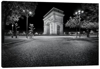 Paris, Arc De Triomphe In Black And White Canvas Art Print - Arc de Triomphe