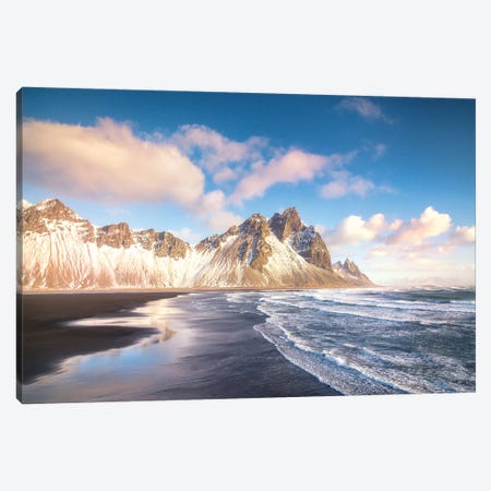 Stokksnes Blue Sky In Iceland Canvas Print #PHM191} by Philippe Manguin Canvas Art