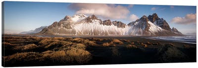 Stokksnes Mountain Panoramic In Iceland Canvas Art Print - Snowy Mountain Art