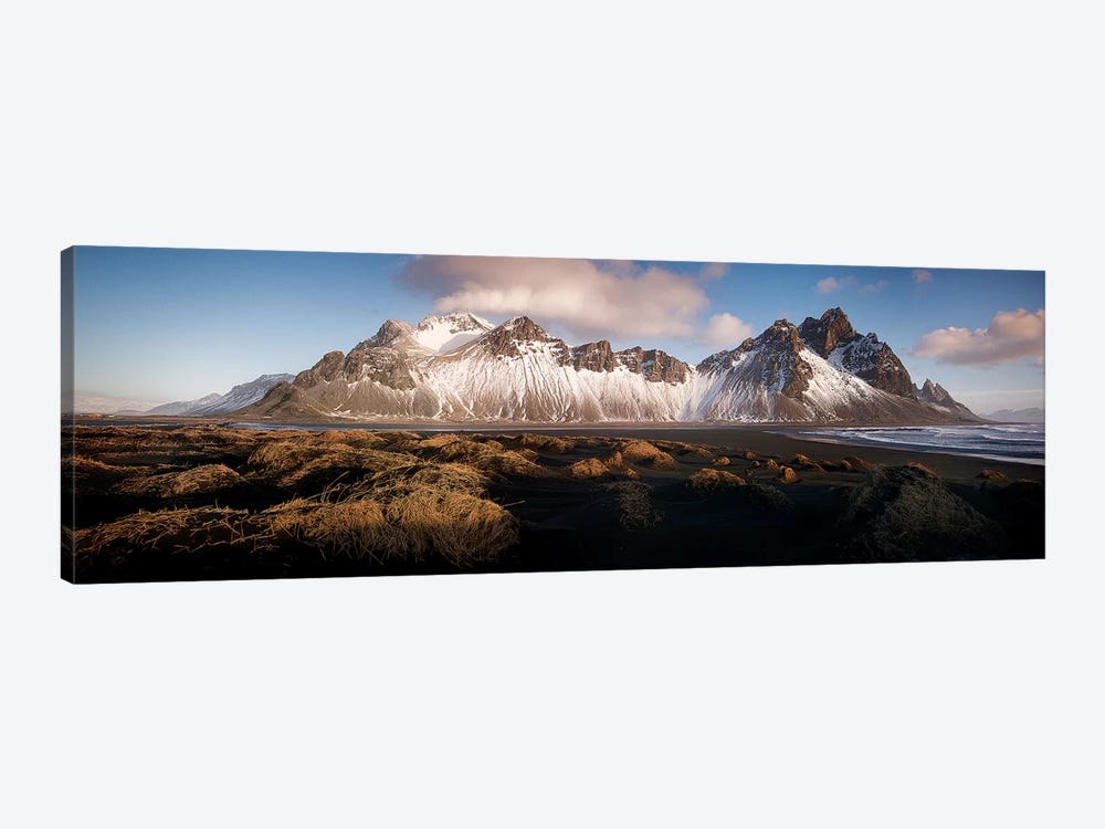 Stokksnes Mountain Panoramic In Iceland 1-piece Canvas Print
