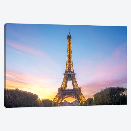 Sunset On The Eiffel Tower In Paris Canvas Print #PHM195} by Philippe Manguin Canvas Art Print