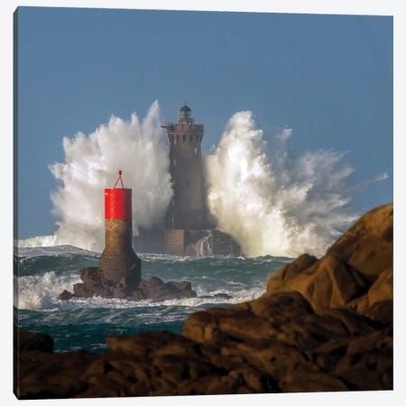 Big Wave On Lighthouse Canvas Print #PHM240} by Philippe Manguin Canvas Artwork