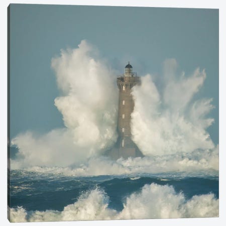 Big Wave On The Lighthouse Canvas Print #PHM241} by Philippe Manguin Canvas Wall Art