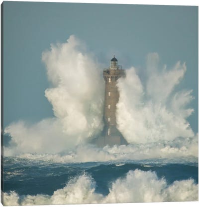Big Wave On The Lighthouse Canvas Art Print - Philippe Manguin