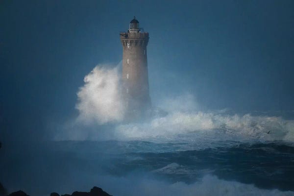 Lighthouses: Bretagne , Le Phare Du Four Dans Les Vagues by Philippe Manguin
