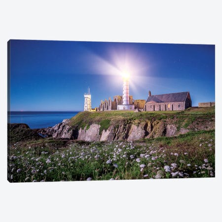 Pointe Saint Mathieu Lighthouse By Night Canvas Print #PHM313} by Philippe Manguin Canvas Art